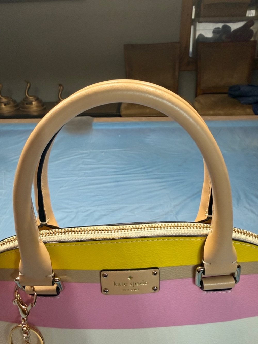 Kate Spade Rare Vintage Multicolor Striped Satchel with key charm - Picture 4 of 10